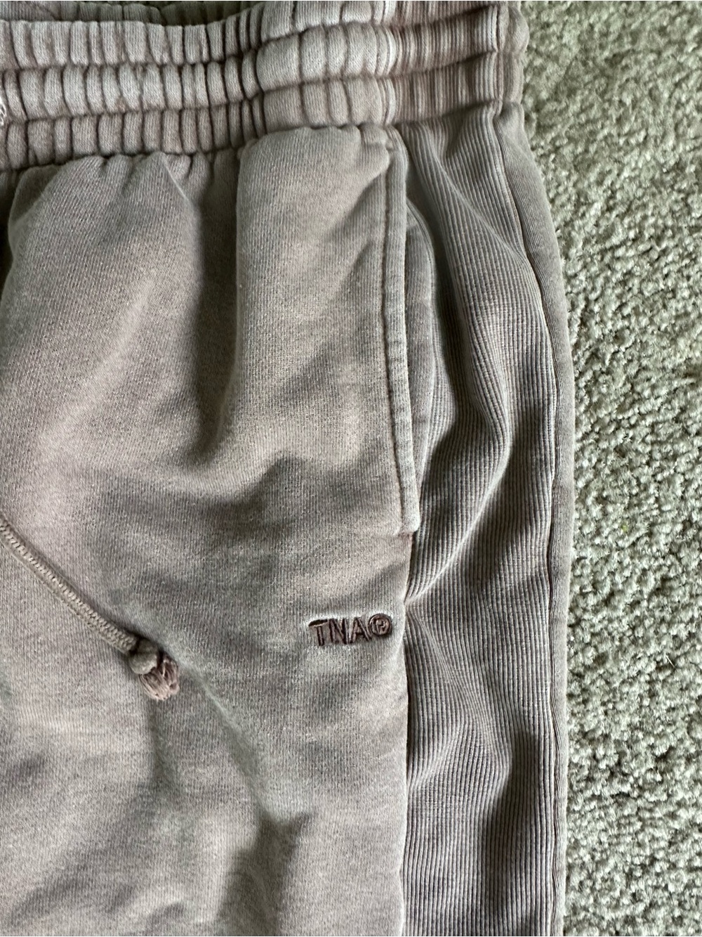 TNA Aritzia Taupe Joggers with Rib Side Panels